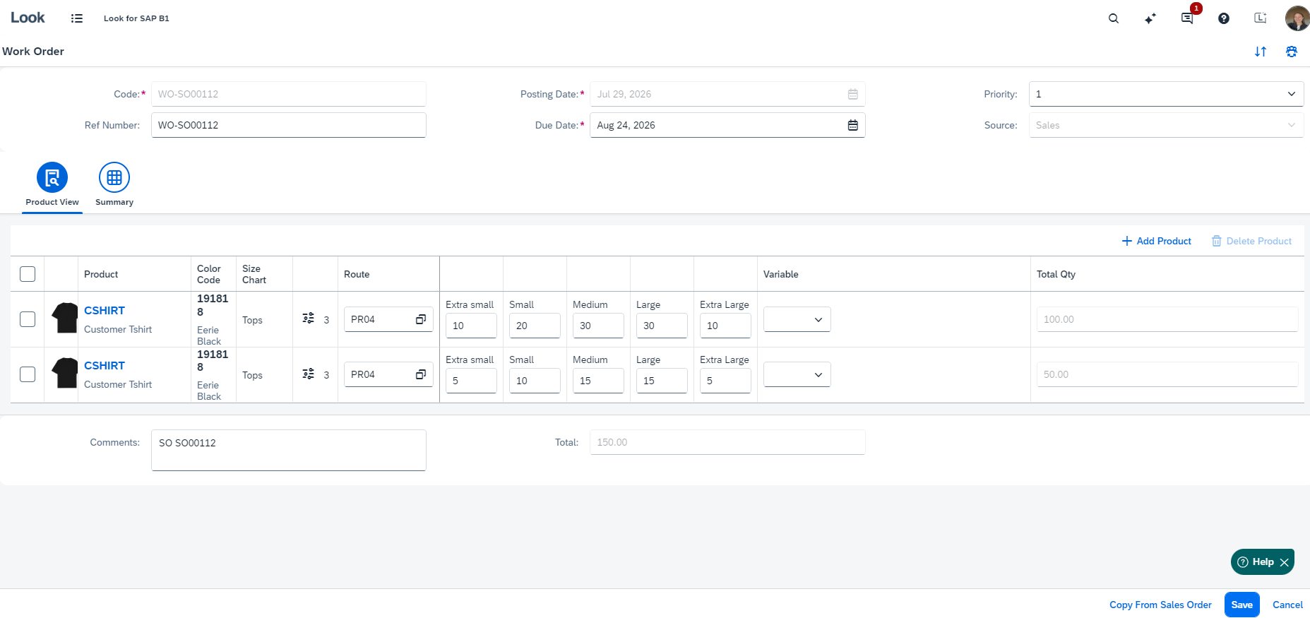 LookPLM Work Order